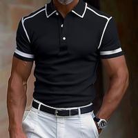 Voor heren Zakelijk poloshirt golfpolo Werk Casual Revers Klassiek Korte mouw Basic Modern Kleurenblok Lapwerk nappi Lente zomer Normale pasvorm Marine Zwart Bordeaux Zakelijk poloshirt Lightinthebox - thumbnail