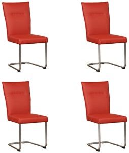 Set van 4 Rode leren Retro - poot rond rvs - Toledo Leer Siegelstein (rood leer)