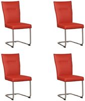 Set van 4 Rode leren Retro - poot rond rvs - Toledo Leer Siegelstein (rood leer)