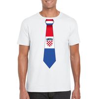 Wit t-shirt met Kroatie vlag stropdas heren - thumbnail