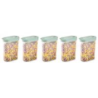 Voedselcontainer strooibus - 5x - mintgroen - inhoud 1 liter - kunststof - 15 x 7 x 19 cm