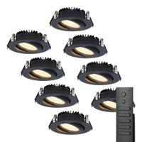 8x LED inbouwspots Rome - Zwart - 6 Watt 500 lumen - Kantelbaar - Dimbaar - 2700K warm wit - IP44 Waterdicht - Inclusief afstandsbediening - Geringe inbouwdiepte