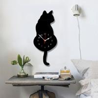 42 * 18cm thuiskantoor slaapkamer decoratie batterij geëxploiteerd kat gevormde Wandklok met swingende staarten (zwart)