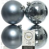 4x Kunststof kerstballen glanzend/mat grijsblauw 10 cm kerstboom versiering/decoratie   - - thumbnail