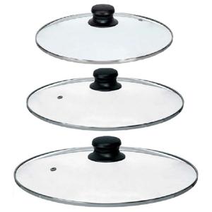 Universele pannendeksel set - 3x stuks - Dia 30/28/26 cm - glas - stoomgaatje