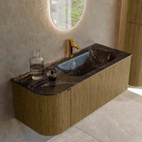 Badmeubel Mondiaz Kurve-Dlux | 115 cm cm | Meubelkleur Dusk | Wastafelkleur Lava | Solid surface | Wasbak rechter zijde spoelbak | 1 kraangat