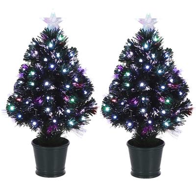 Luca lighting kunstkerstboom - 2x - gekleurde lampjes - fiber - 60 cm - kerstversiering