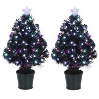 Luca lighting kunstkerstboom - 2x - gekleurde lampjes - fiber - 60 cm - kerstversiering