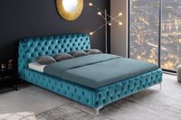 Design tweepersoonsbed MODERN BAROK 180x200cm Pacific Blue Velvet Chesterfield kingsize bed - 41438