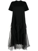 JNBY robe mi-longue à empiècement en tulle - Noir