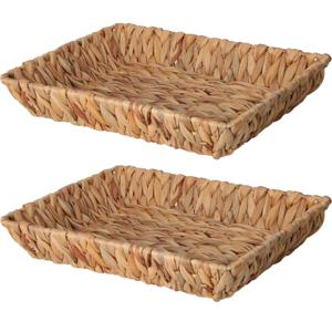 Broodmand - 2x - gevlochten riet - naturel - 33 x 25 x 6 cm