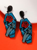 Halloween Vintage Rose Skull Hand Print Acrylic Dangle Earrings
