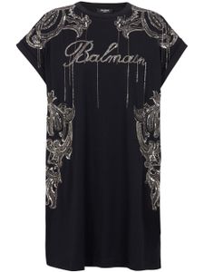 Balmain robe courte signature à chaine brodée - Noir