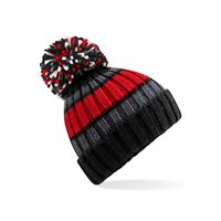 Dames Wintermuts met Pompon zwart/cherry 100% acryl One size  - - thumbnail