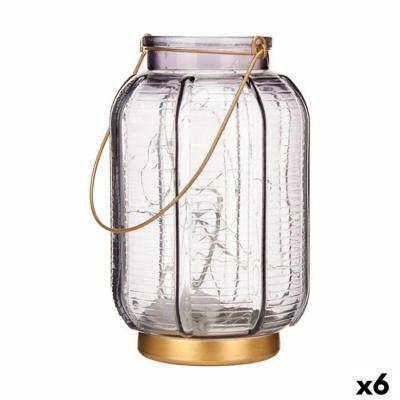 Led-lantaarn Strepen Grijs Gouden Glas 13,5 x 22 x 13,5 cm (6 Stuks)