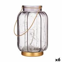 Led-lantaarn Strepen Grijs Gouden Glas 13,5 x 22 x 13,5 cm (6 Stuks)