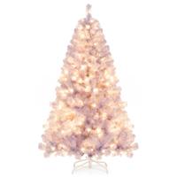 180 cm Kunstkerstboom met Verlichting Dennenboom met Warmwitte LED-Lampen Paars