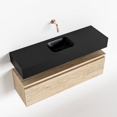 Toiletmeubel Mondiaz Andor | 100 cm | Meubelkleur Washed oak | Lex vrijhangend wastafel Urban Midden | Zonder kraangat