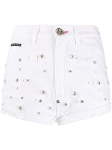 Philipp Plein short à ornements en cristal - Blanc