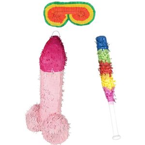 Verjaardag Pinata Penis/piemel van 46 x 30 cm - set met stok en masker