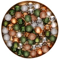 60x stuks kunststof kerstballen mix koper/groen/zilver 3 cm - thumbnail