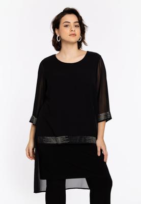 Yoek Jurk met kralen CHIFFON | Zwart | Maat 54/56