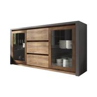 Meubella Dressoir Monaco - Eiken - Grijs - 140 cm - Met glas - thumbnail