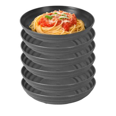 Rond bord/camping - 12x - diep bord - D19 cm - zwart - kunststof - onbreekbaar servies