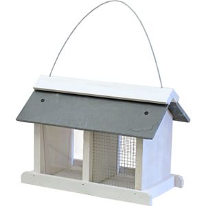 Vogelhuisje/voedersilo met twee vakken wit hout/leisteen 31 cm   -