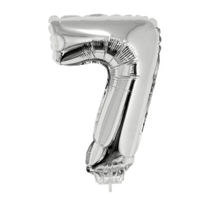 Verjaardag leeftijd opblaas cijfer ballon - 7 jaar - zilver - op stokje 41 cm