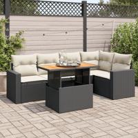 6-delige Loungeset met kussens poly rattan zwart