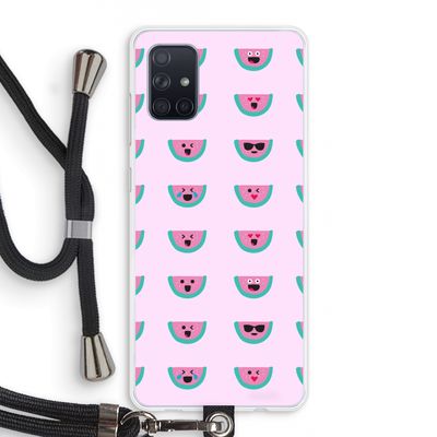 Smiley watermeloenprint: Samsung Galaxy A71 Transparant Hoesje met koord