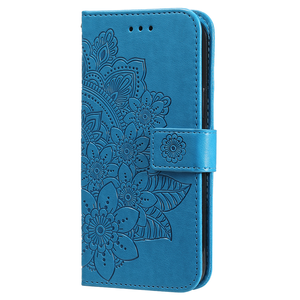 iPhone 15 hoesje - Bookcase - Pasjeshouder - Portemonnee - Bloemenprint - Kunstleer - Blauw