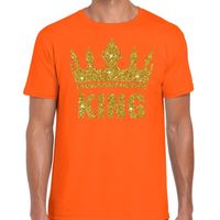 Oranje King gouden glitter kroon t-shirt heren