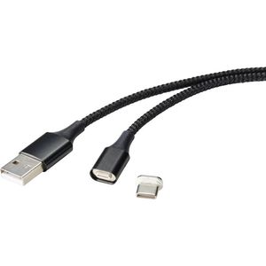 Renkforce USB-kabel USB 2.0 USB-A stekker, USB-C stekker 1.00 m Zwart Magnetische stekker RF-4746076