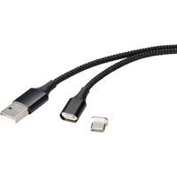 Renkforce USB-kabel USB 2.0 USB-A stekker, USB-C stekker 1.00 m Zwart Magnetische stekker RF-4746076 - thumbnail
