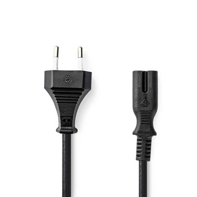 Nedis Stroomkabel | Euro Male | IEC-320-C7 | Recht | Recht | Vernikkeld | 2.00 m | Plat | PVC | Zwart | Label - CEGL11040BK20