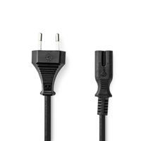 Nedis Stroomkabel | Euro Male | IEC-320-C7 | Recht | Recht | Vernikkeld | 2.00 m | Plat | PVC | Zwart | Label - CEGL11040BK20