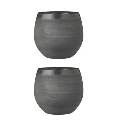 Set van 2x stuks bloempotten grijs keramiek voor kamerplant H23 x D26 cm