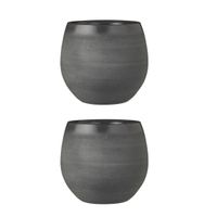 Set van 2x stuks bloempotten grijs keramiek voor kamerplant H23 x D26 cm