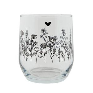 Waterglas 300ml met zwarte bloemen