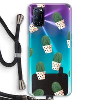 Cactusprint roze: Oppo A72 Transparant Hoesje met koord