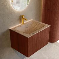 Badmeubel Mondiaz Kurve-Dlux | 60 cm | Meubelkleur Ruby | Wastafelkleur Arena | Solid surface | Wasbak midden spoelbak | 1 kraangat