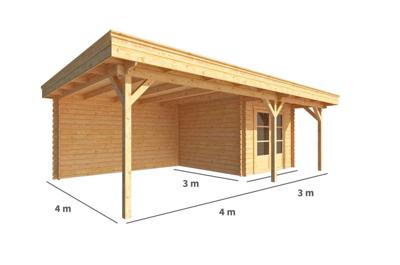 Blokhut met overkapping Lisa 700 cm bij 300 cm diep Plat dak - Warentuin collection