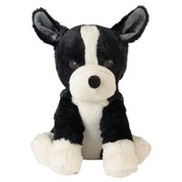 Warmte/magnetron opwarm knuffel - Hond/boston terrier - zwart - 26 cm - pittenzak - thumbnail