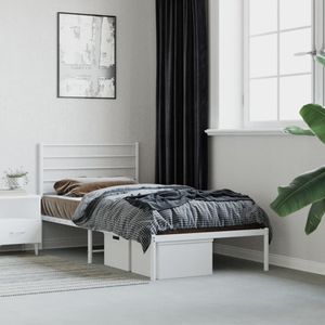 Bedframe met hoofdbord metaal wit 100x190 cm