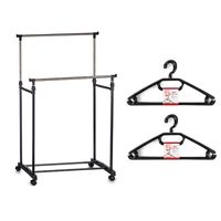 Kledingrek met kleding hangers - dubbele stang - kunststof/metaal - zwart - 80 x 42 x 160