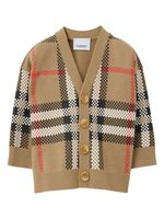 Burberry Kids cardigan col v à carreaux - Marron