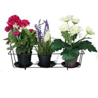Balkon bloempothouder voor 3 plantjes - bloembak met ophanging - zwart metaal - 25 x 48 x 20 cm   -