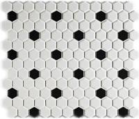 Porcelain Vintage mozaiek hexagon 23x26 mm wit zwart mat